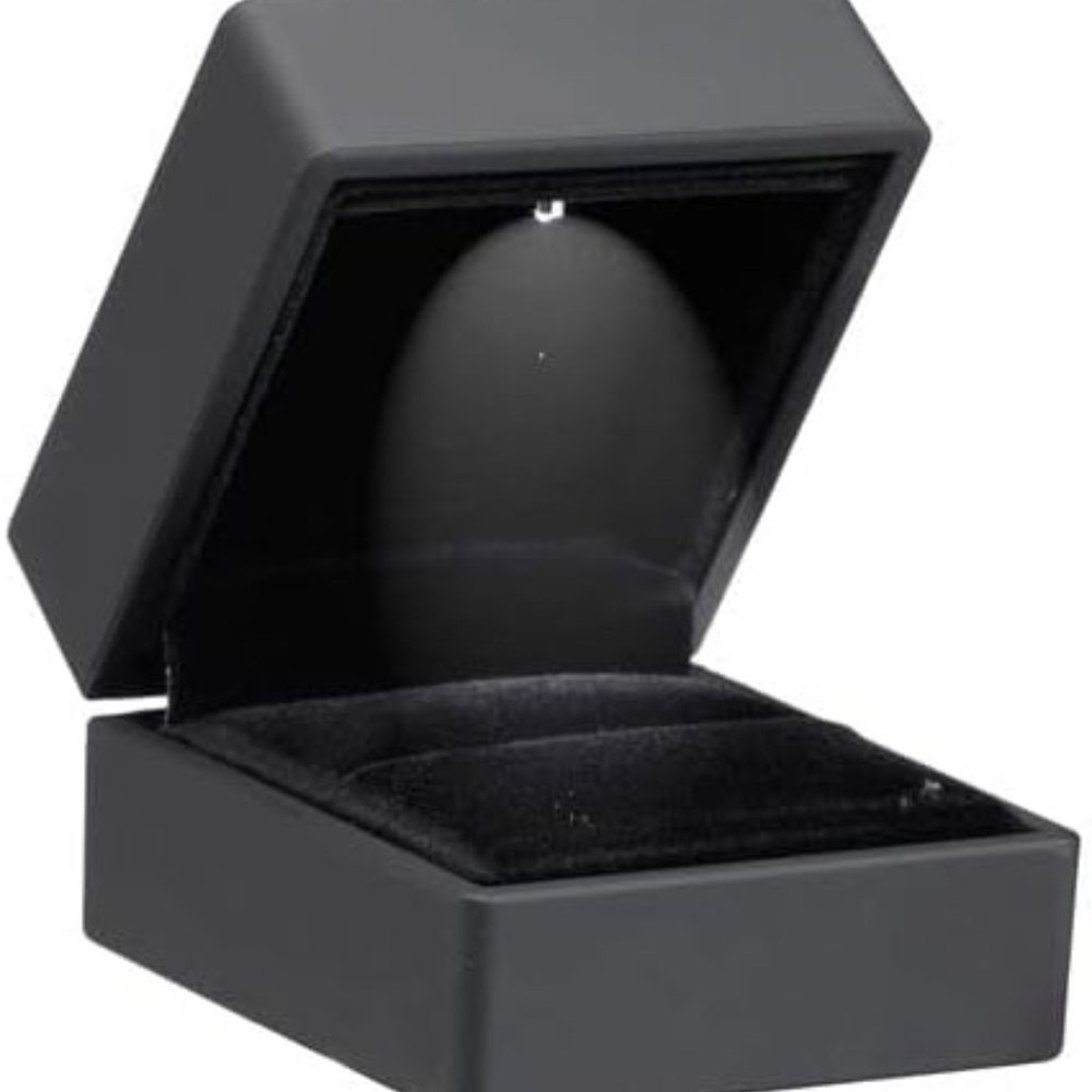 Luxury Black Ring Box With LED Light Square Shaped Elegant For Engagement Ring
